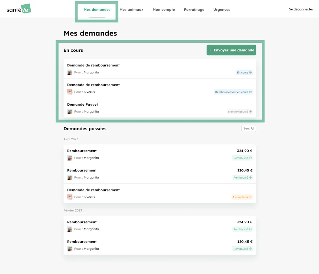 Suivre demande de remboursement