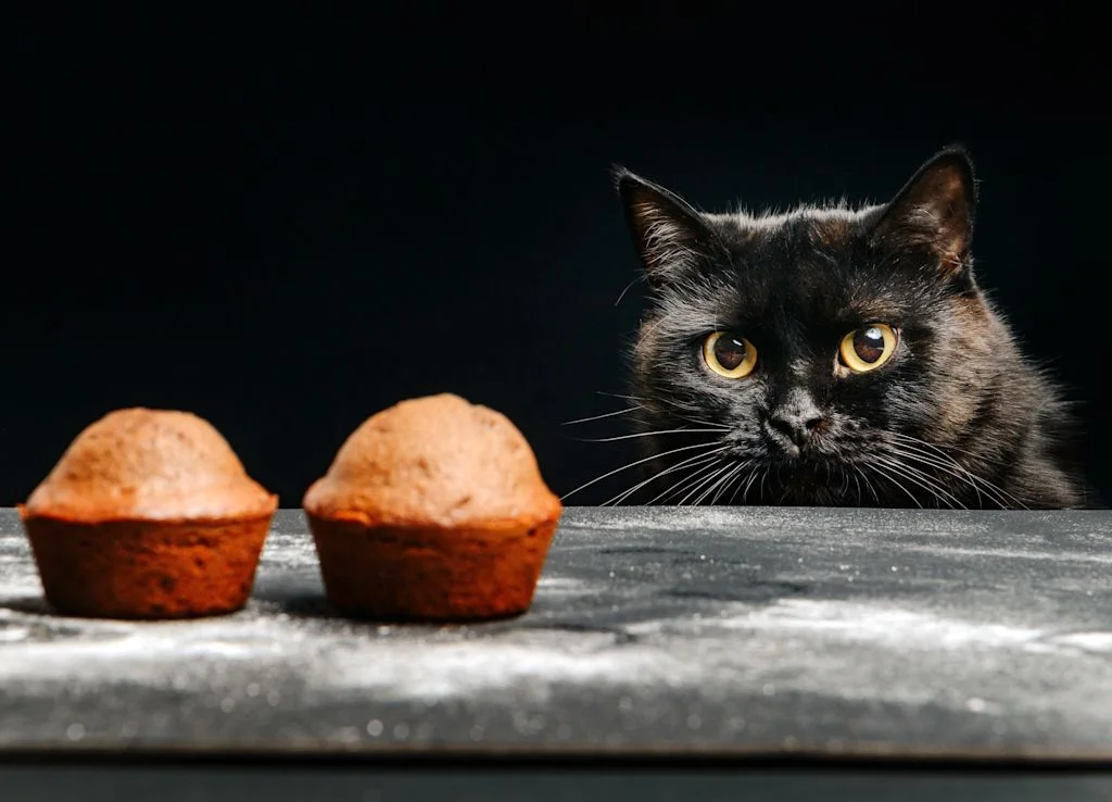 chat face &agrave; un cupcake au chocolat