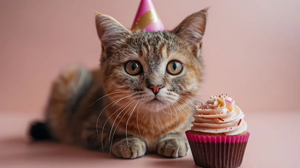 Chat qui mange un gâteau 