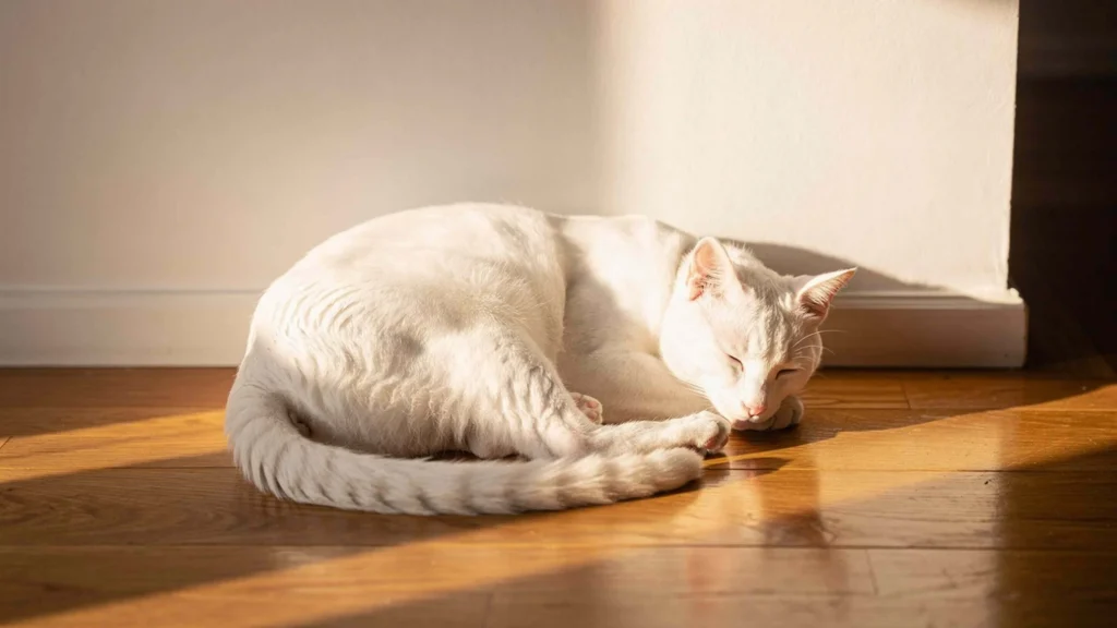 chat blanc soleil